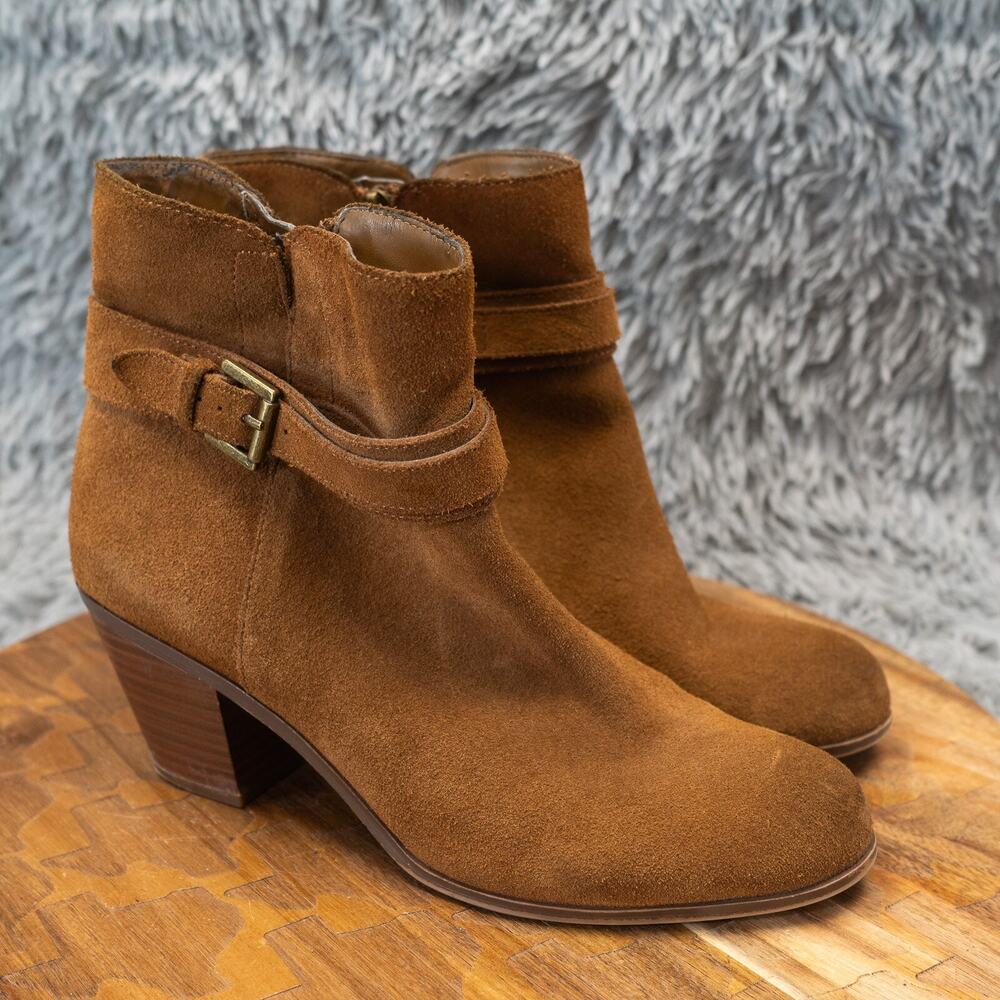 Sam Edelman‎ Lynne Block Heel Boots Western Short Buckle Brown Suede Size 9M